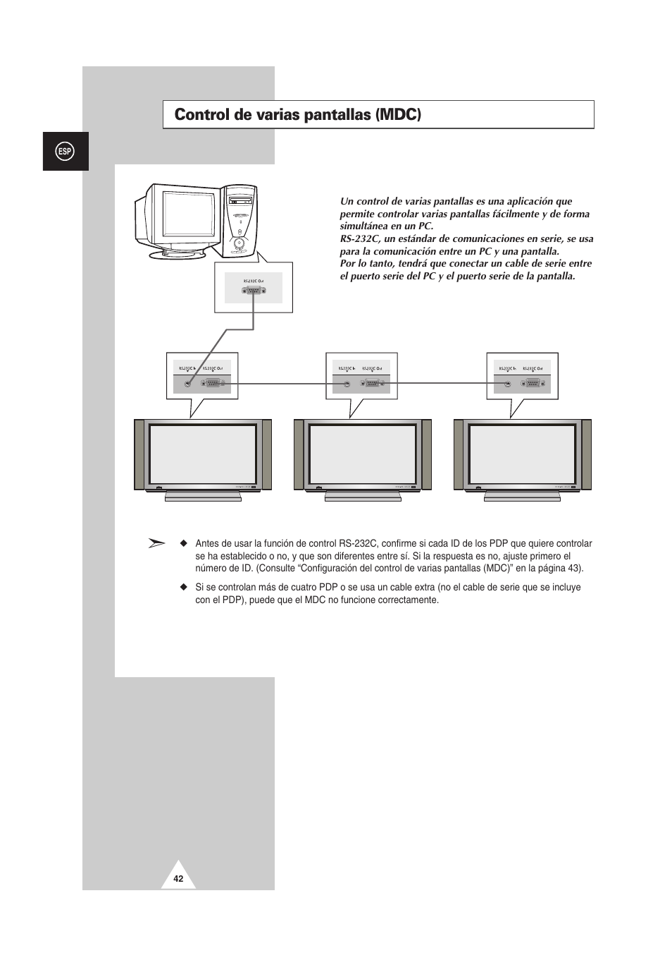 Control de varias pantallas (mdc) | Samsung PS-50P2HT User Manual | Page 266 / 337