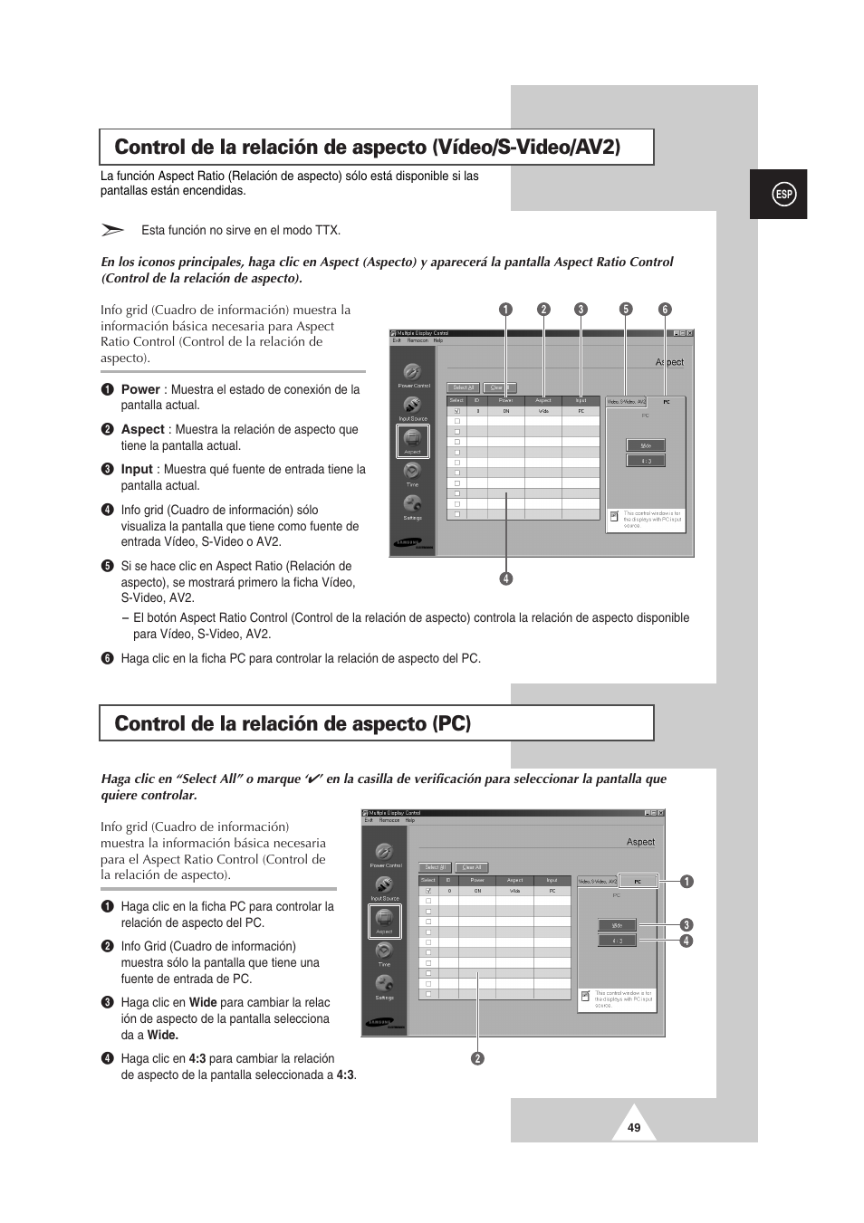 Control de la relación de aspecto (pc) | Samsung PS-50P2HT User Manual | Page 273 / 337