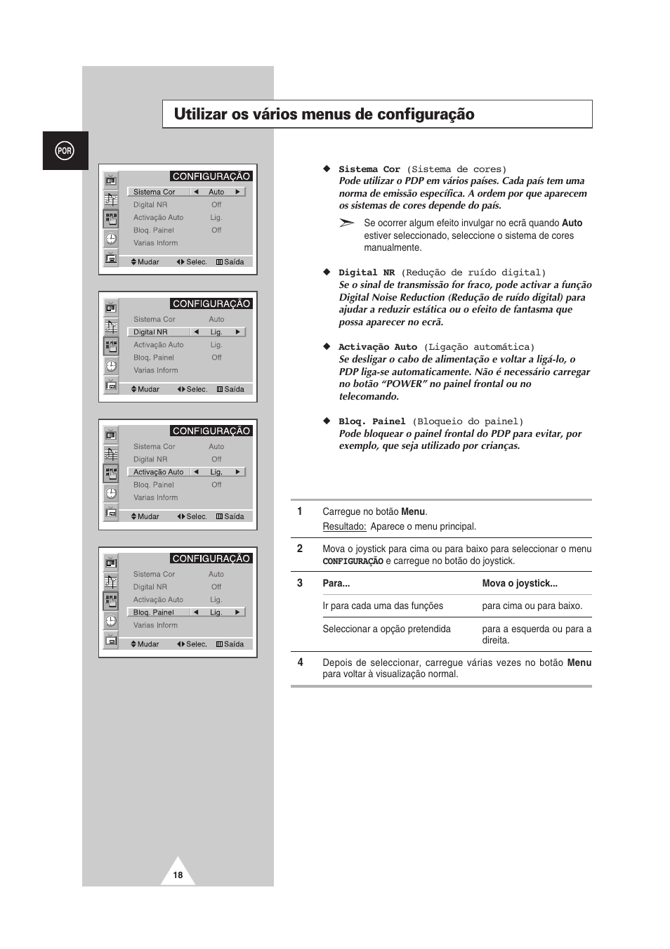 Utilizar os vários menus de configuração | Samsung PS-50P2HT User Manual | Page 298 / 337