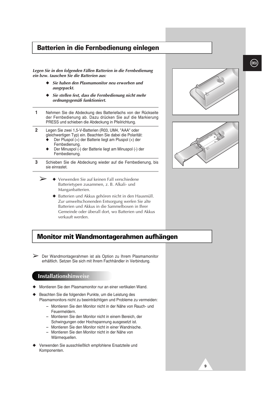 Installationshinweise | Samsung PS-50P2HT User Manual | Page 65 / 337