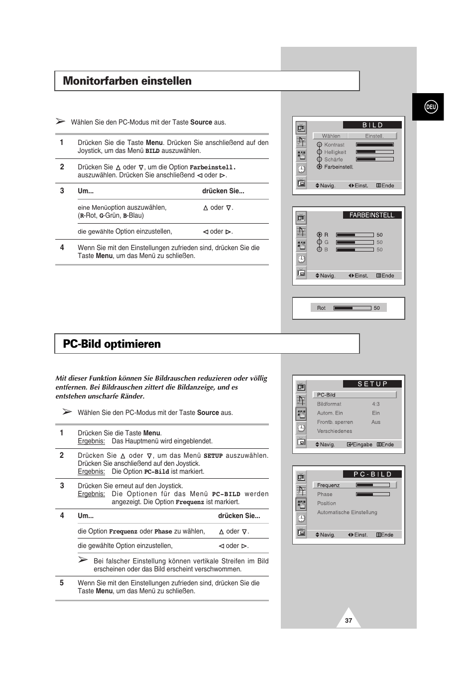 Monitorfarben einstellen pc-bild optimieren | Samsung PS-50P2HT User Manual | Page 93 / 337