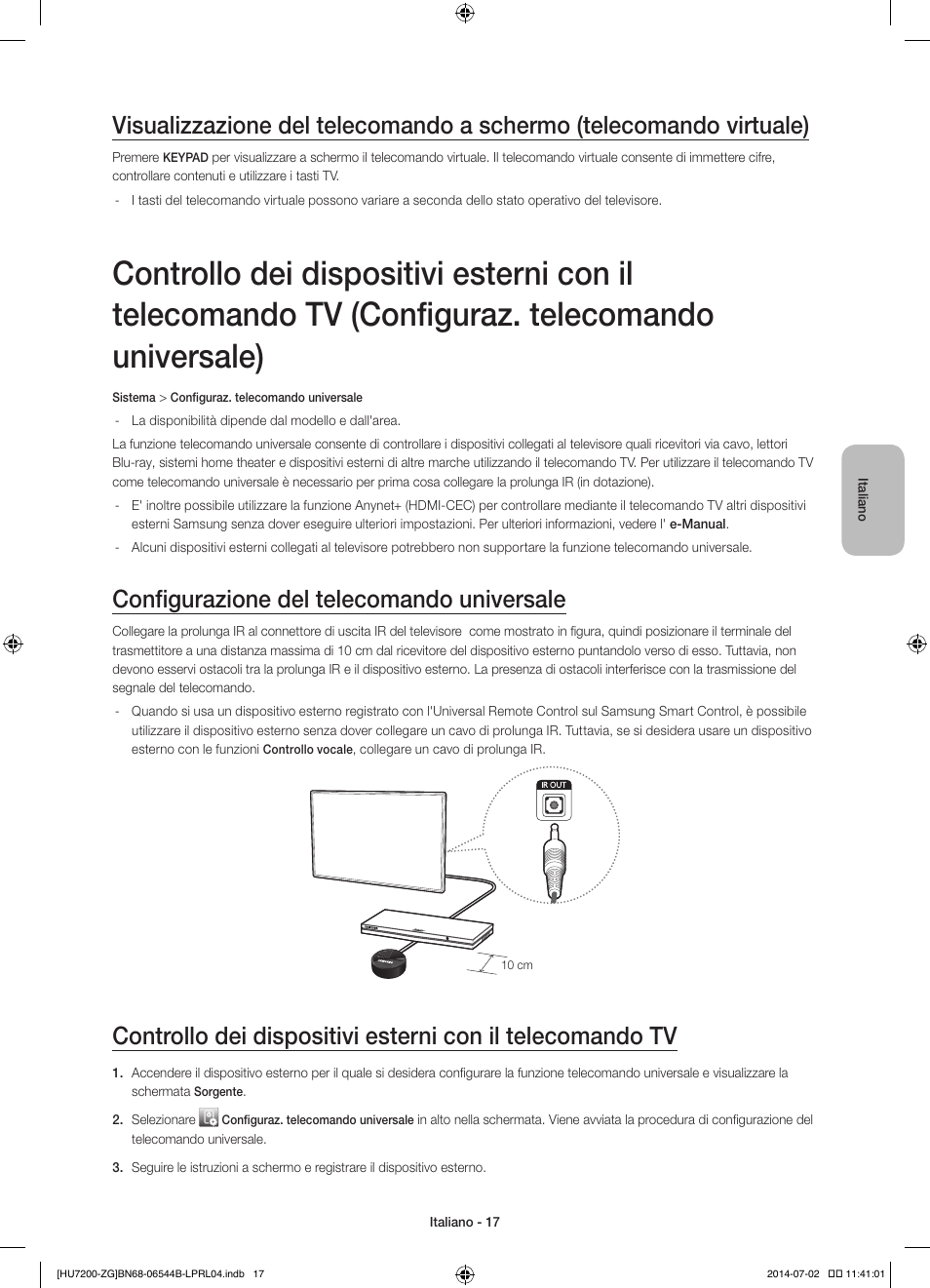 Configurazione del telecomando universale | Samsung UE55HU7200S User Manual | Page 89 / 97