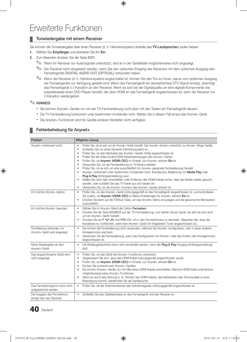 Erweiterte funktionen | Samsung PS50C670G3S User Manual | Page 140 / 452