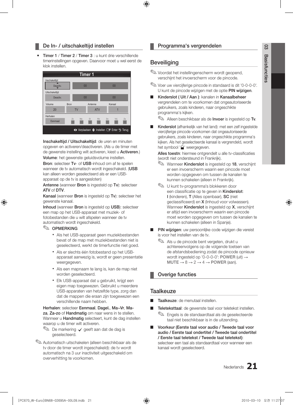 Beveiliging, Taalkeuze | Samsung PS50C670G3S User Manual | Page 171 / 452