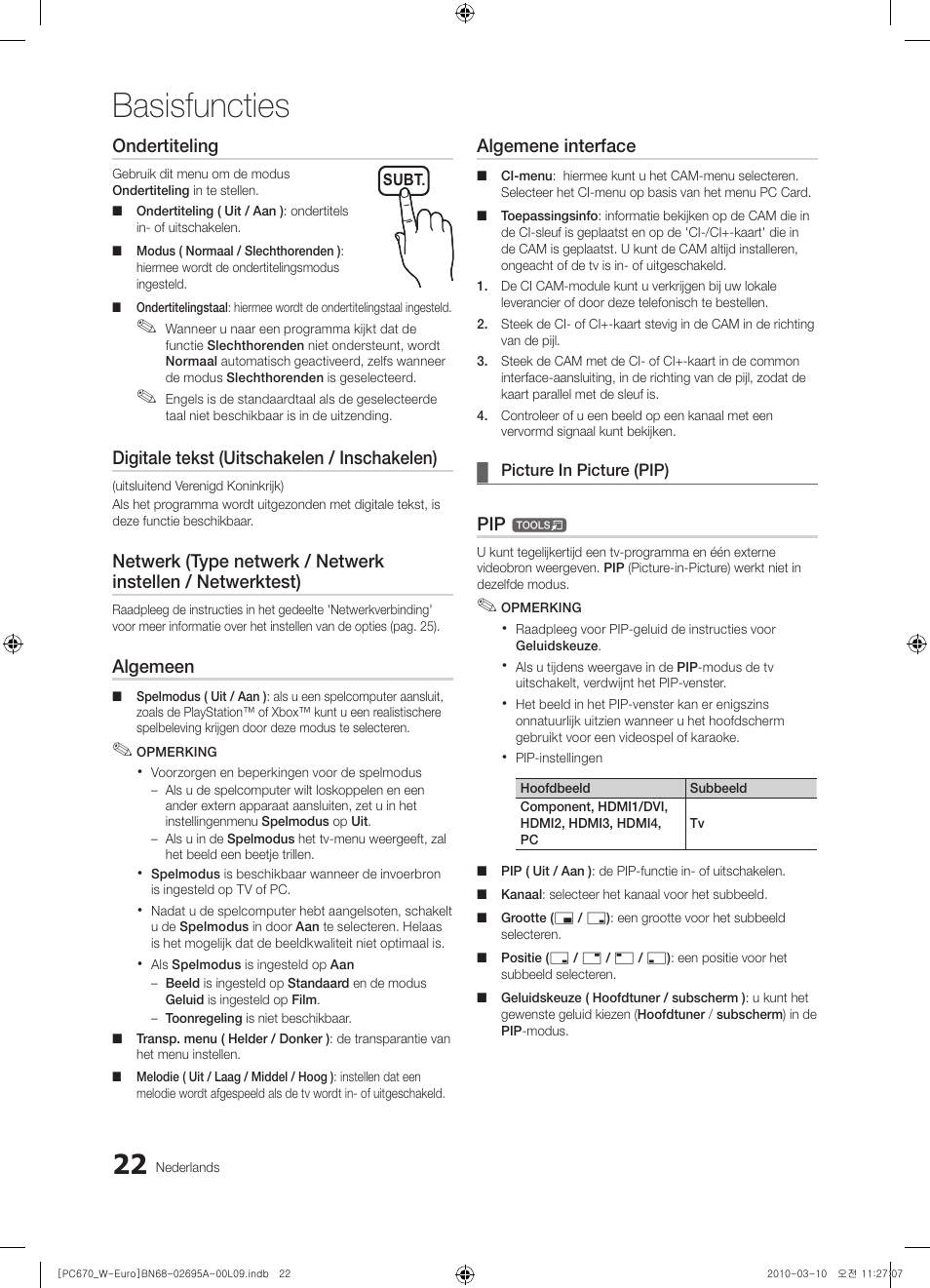Basisfuncties, Ondertiteling, Digitale tekst (uitschakelen / inschakelen) | Algemeen, Algemene interface | Samsung PS50C670G3S User Manual | Page 172 / 452