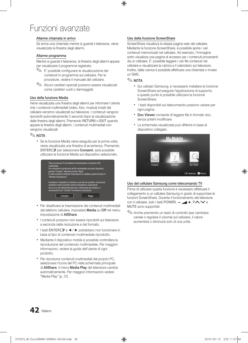 Funzioni avanzate | Samsung PS50C670G3S User Manual | Page 242 / 452