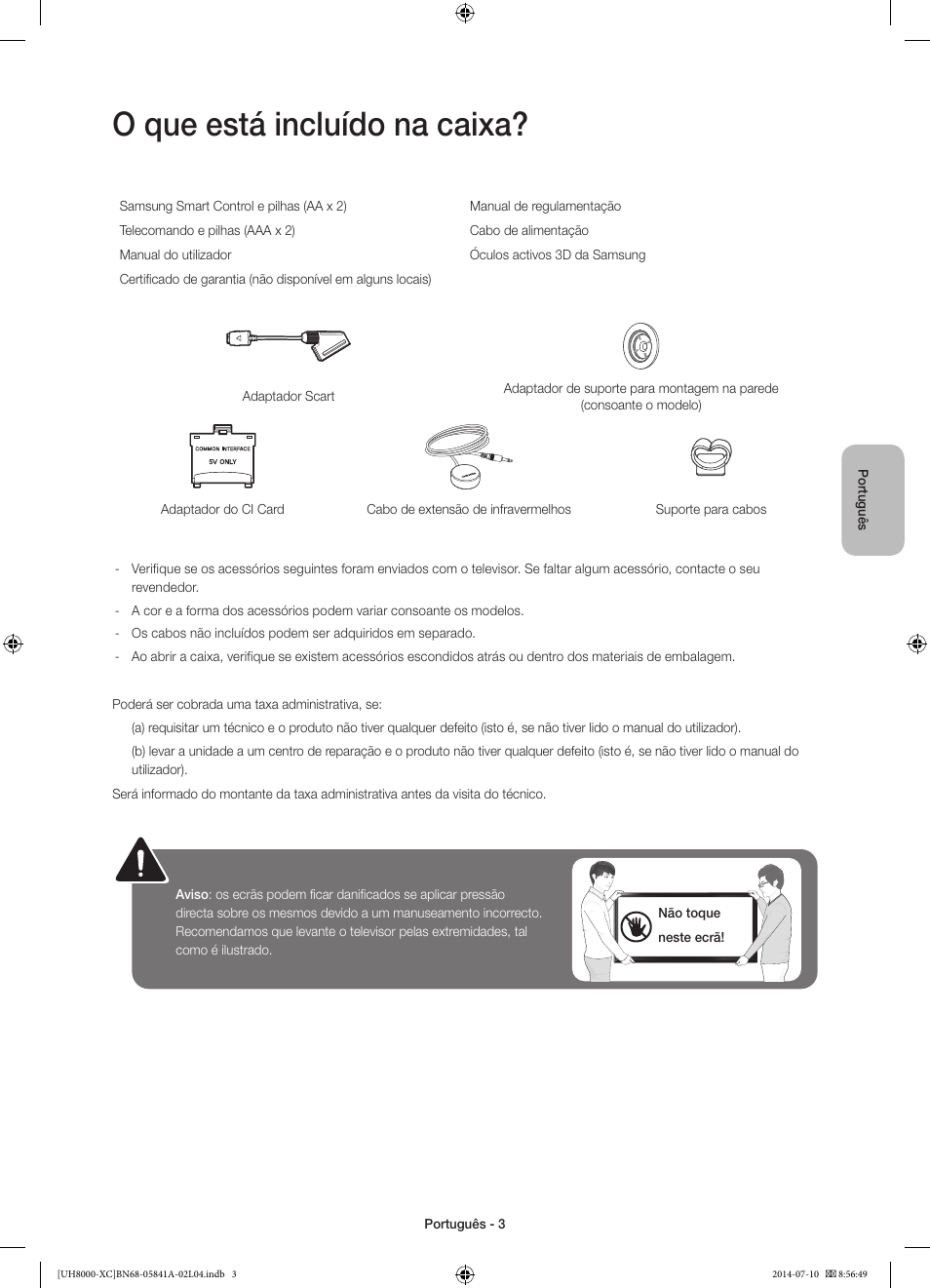 O que está incluído na caixa | Samsung UE48H8000SL User Manual | Page 69 / 89