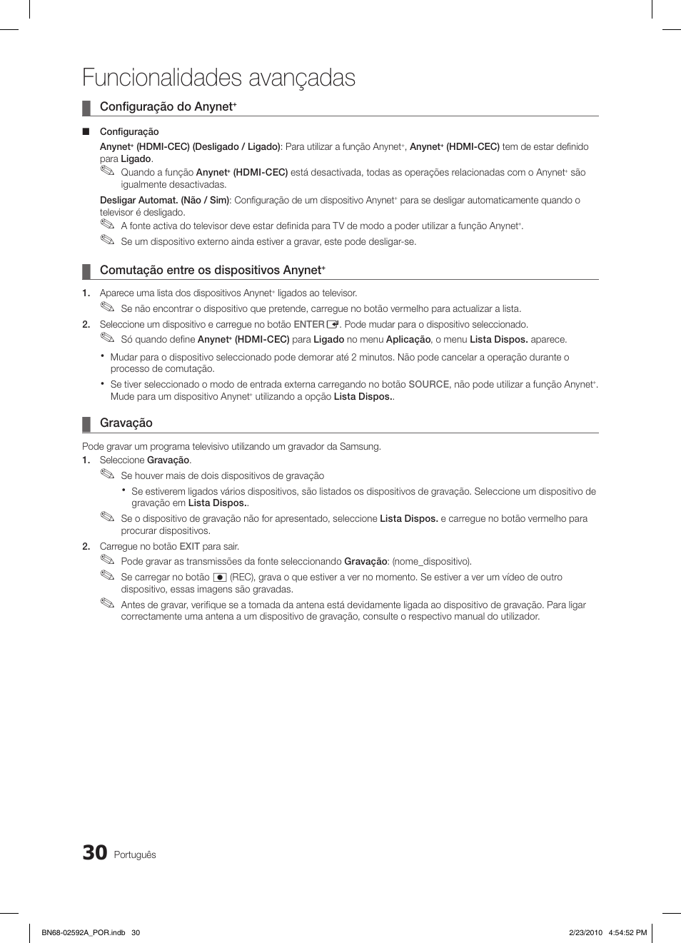 Funcionalidades avançadas | Samsung LE32C450E1W User Manual | Page 147 / 236