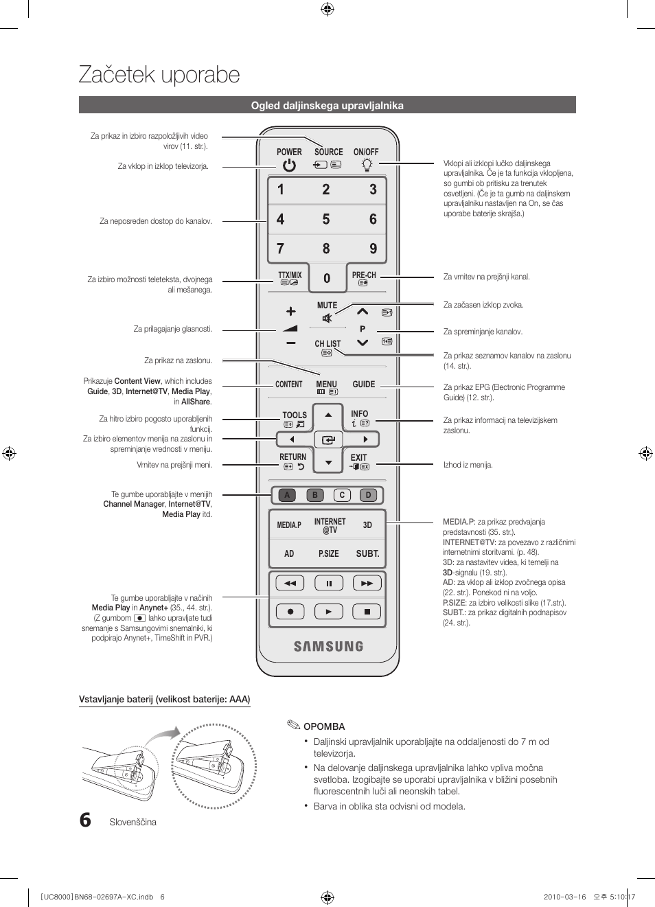 Začetek uporabe | Samsung UE40C8000XW User Manual | Page 258 / 379