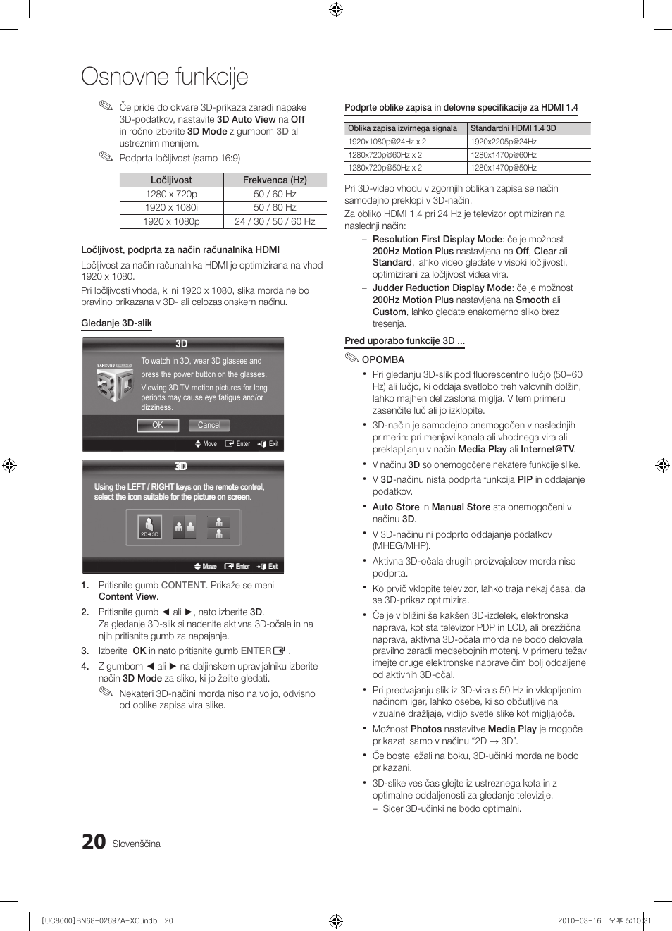 Osnovne funkcije | Samsung UE40C8000XW User Manual | Page 272 / 379