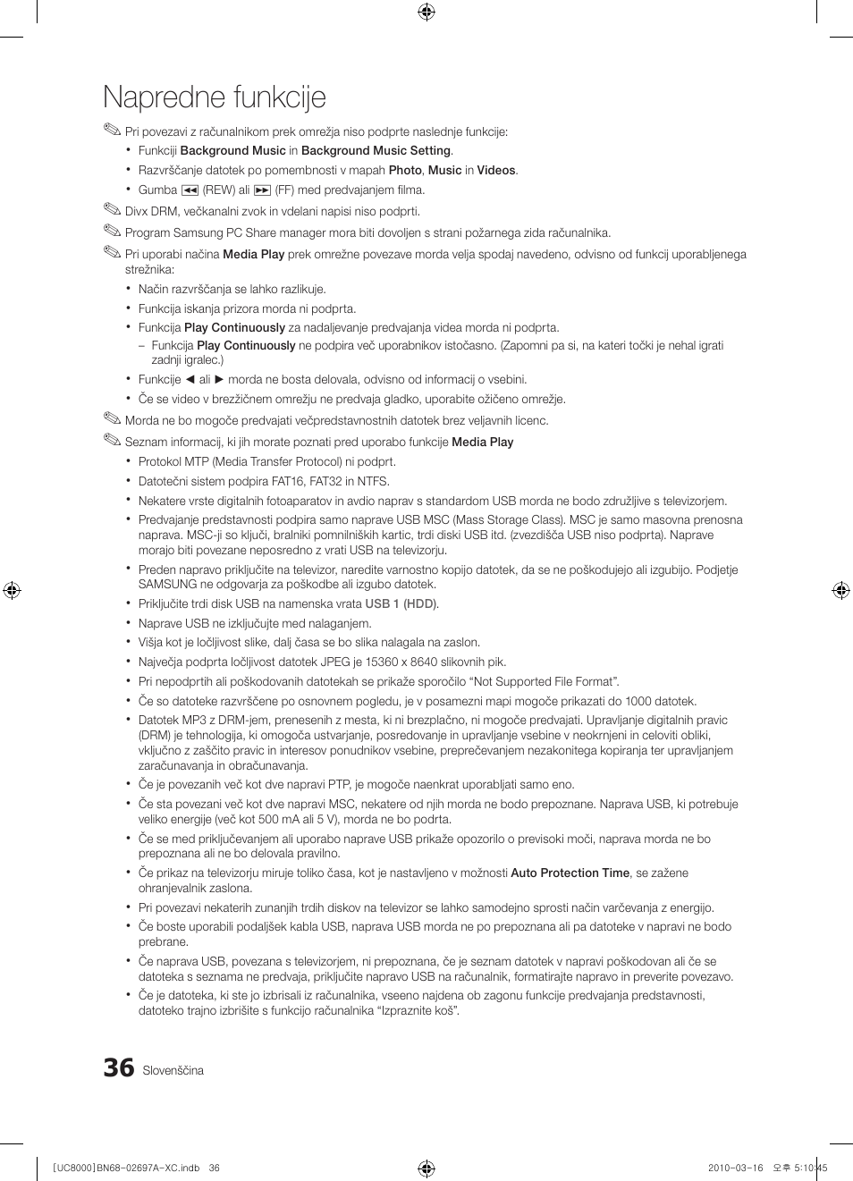 Napredne funkcije | Samsung UE40C8000XW User Manual | Page 288 / 379
