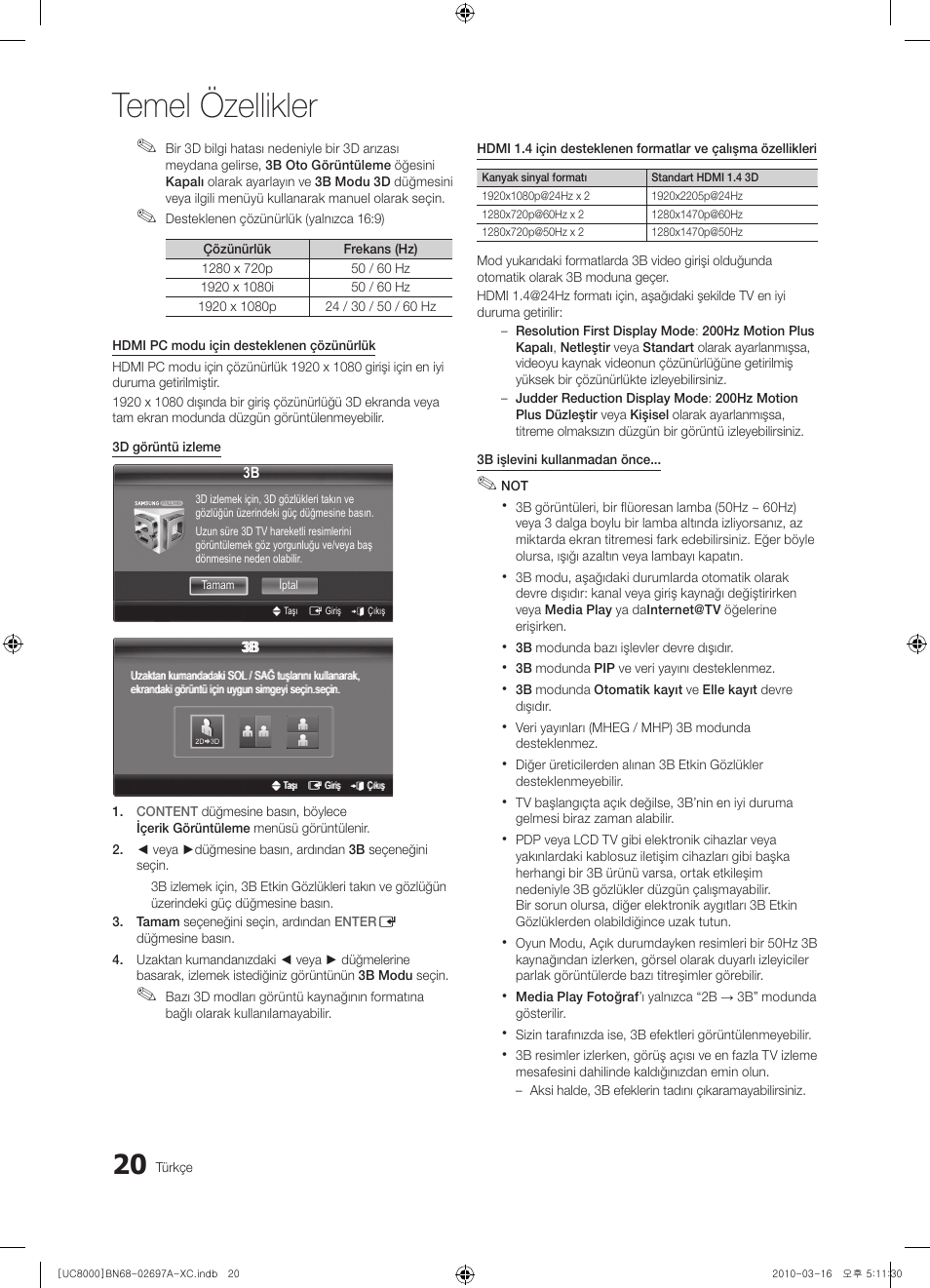 Temel özellikler | Samsung UE40C8000XW User Manual | Page 335 / 379