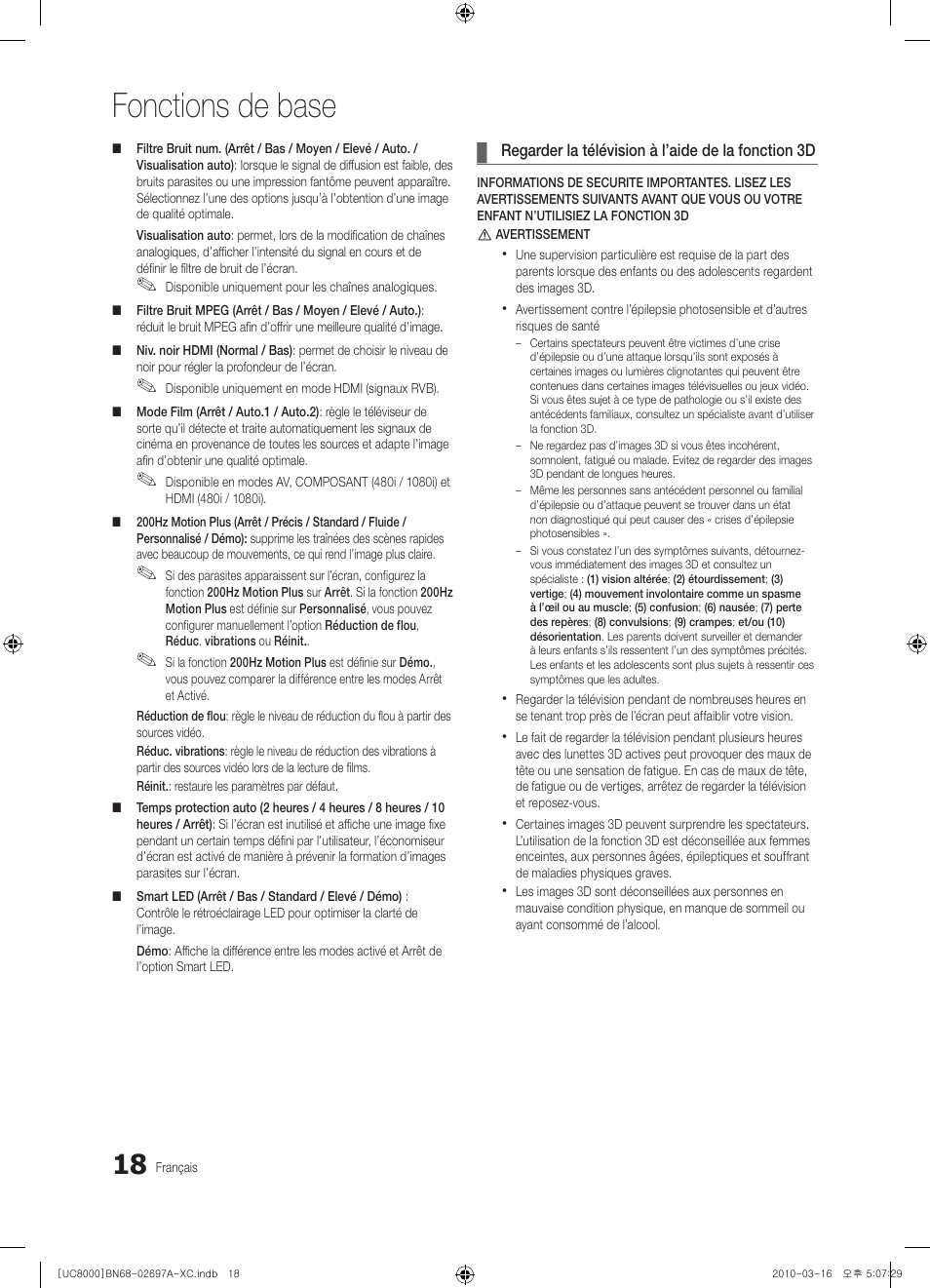 Fonctions de base | Samsung UE40C8000XW User Manual | Page 81 / 379