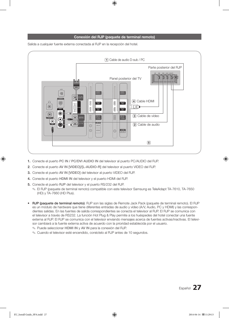 Conexión del rjp (paquete de terminal remoto), Español | Samsung HG32EC675AB User Manual | Page 27 / 57