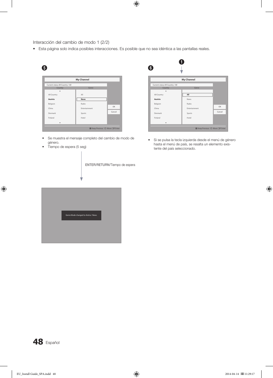 Interacción del cambio de modo 1 (2/2), Español | Samsung HG32EC675AB User Manual | Page 48 / 57
