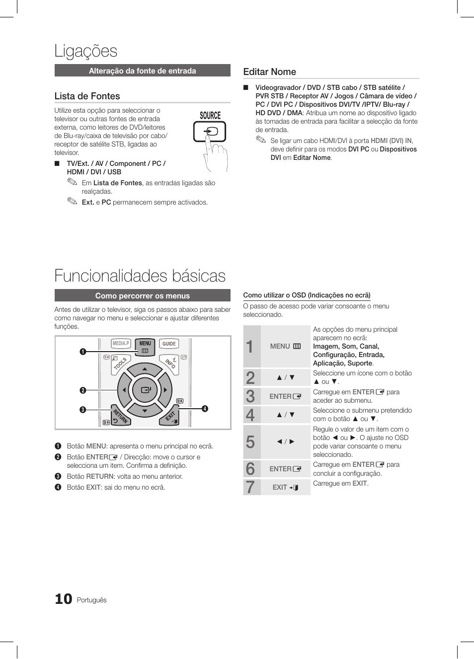 Ligações, Funcionalidades básicas, Fav.ch p.mode dual mts | Samsung LE26C350D1W User Manual | Page 110 / 201