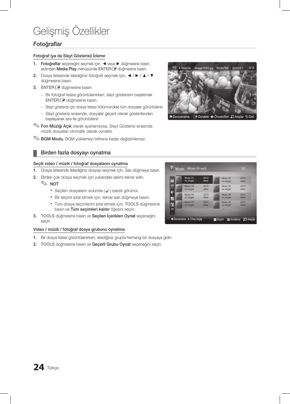 Gelişmiş özellikler, Fotoğraflar, Birden fazla dosyayı oynatma | Samsung LE26C350D1W User Manual | Page 190 / 201