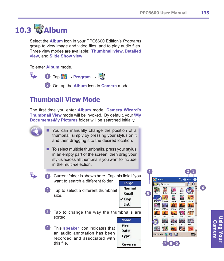 3 album, Thumbnail view mode | Audiovox PPC-6600 User Manual | Page 136 / 167