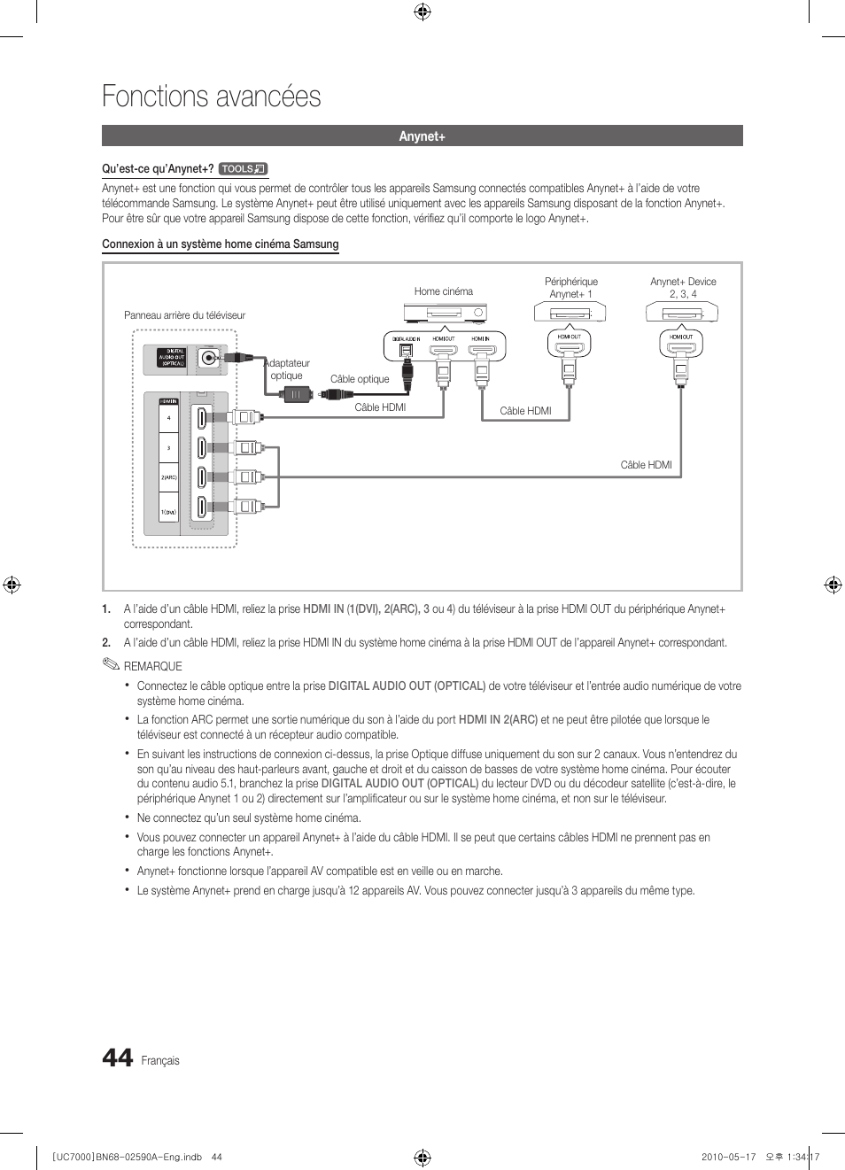 Fonctions avancées | Samsung UE40C7000WW User Manual | Page 106 / 374