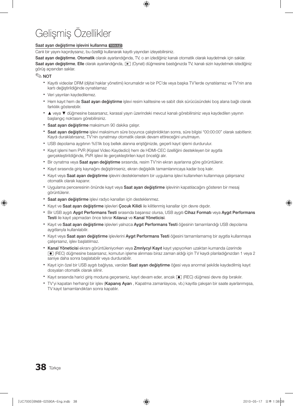 Gelişmiş özellikler | Samsung UE40C7000WW User Manual | Page 348 / 374