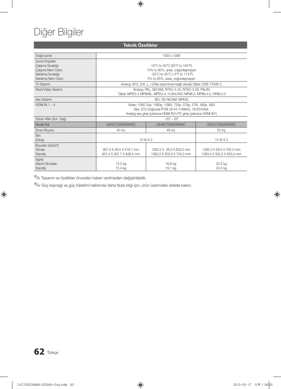 Diğer bilgiler | Samsung UE40C7000WW User Manual | Page 372 / 374
