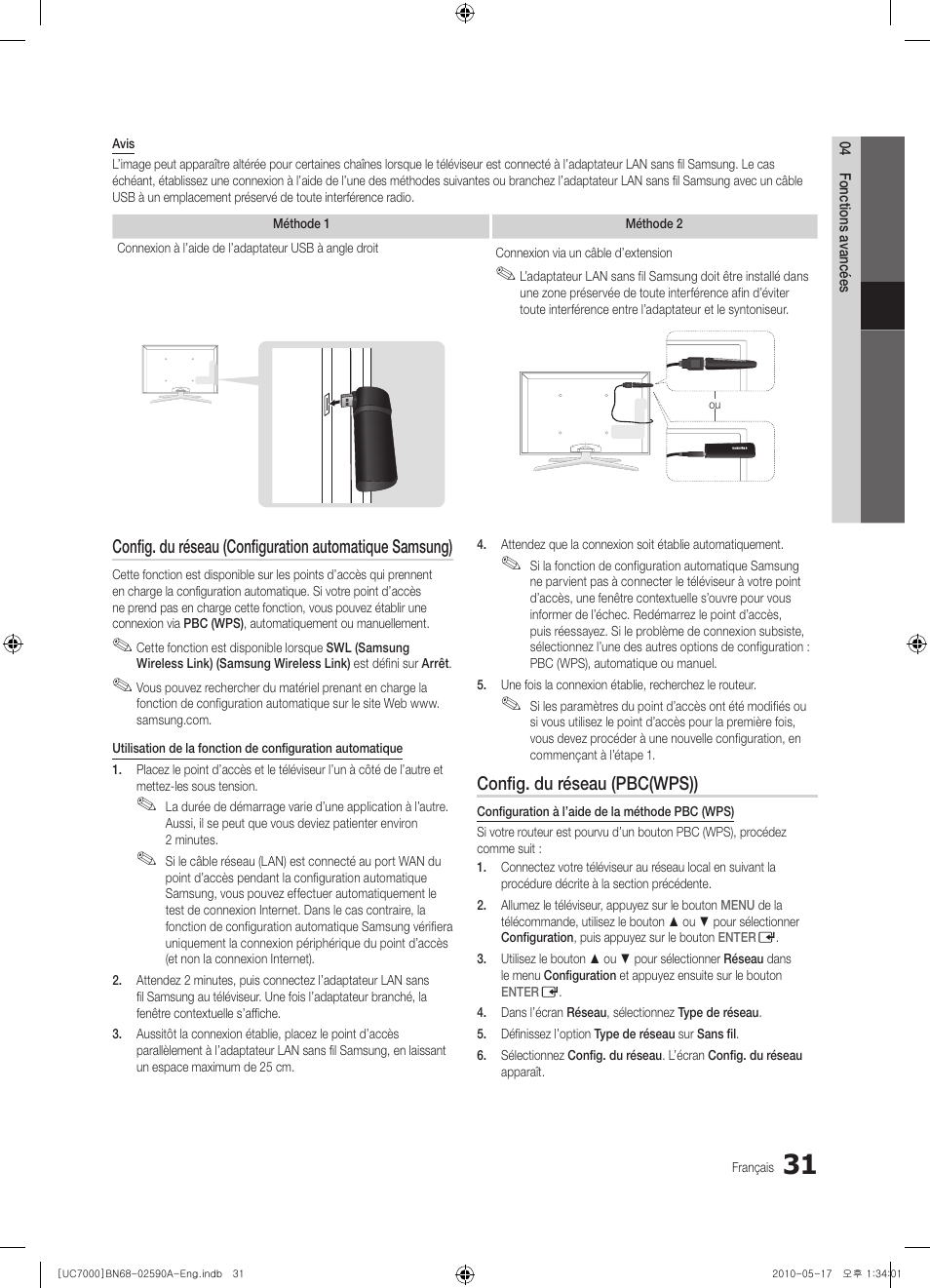 Config. du réseau (pbc(wps)) | Samsung UE40C7000WW User Manual | Page 93 / 374