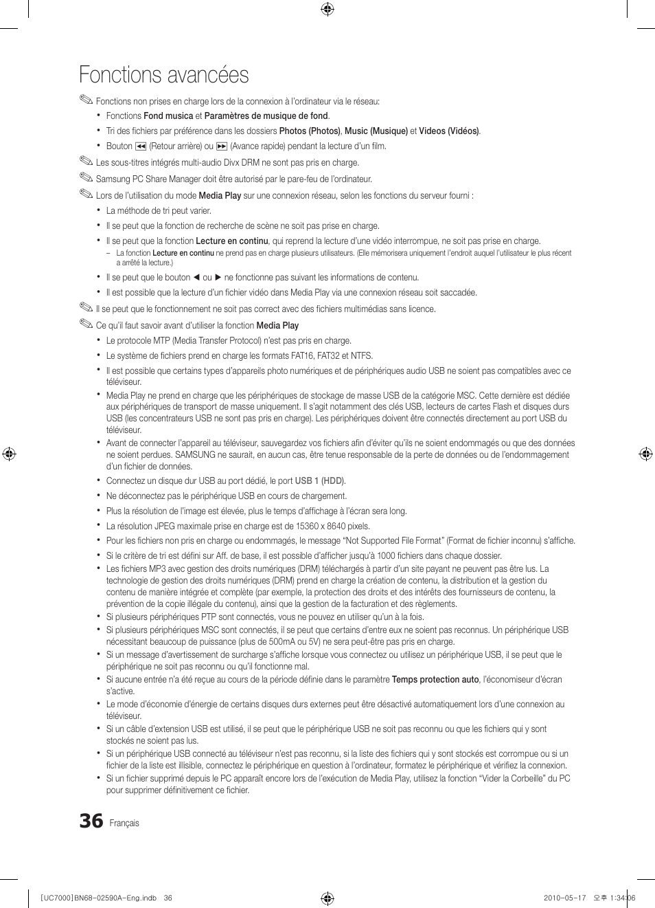 Fonctions avancées | Samsung UE40C7000WW User Manual | Page 98 / 374