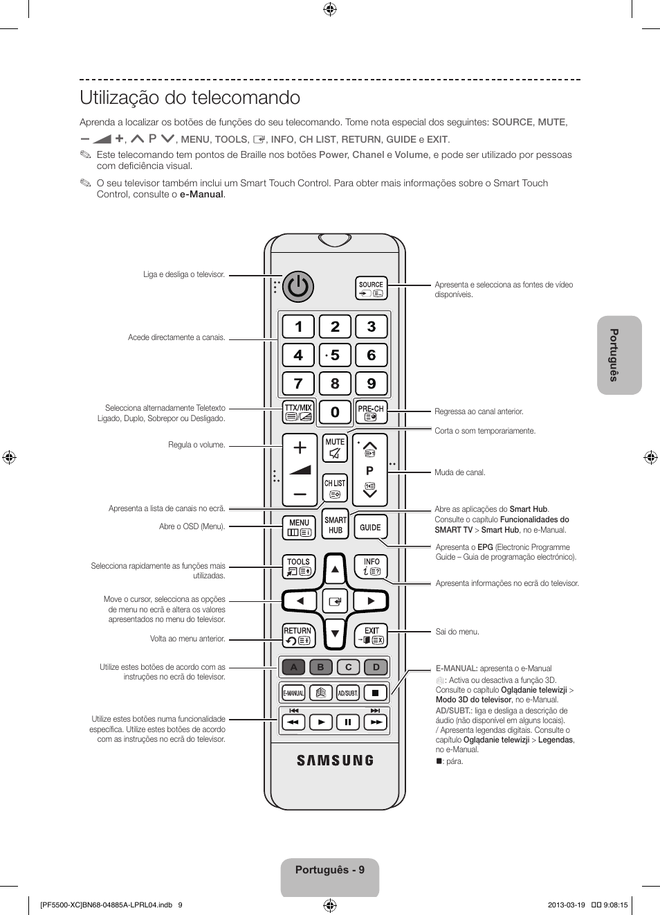 Utilização do telecomando | Samsung PS51F5500AW User Manual | Page 81 / 97