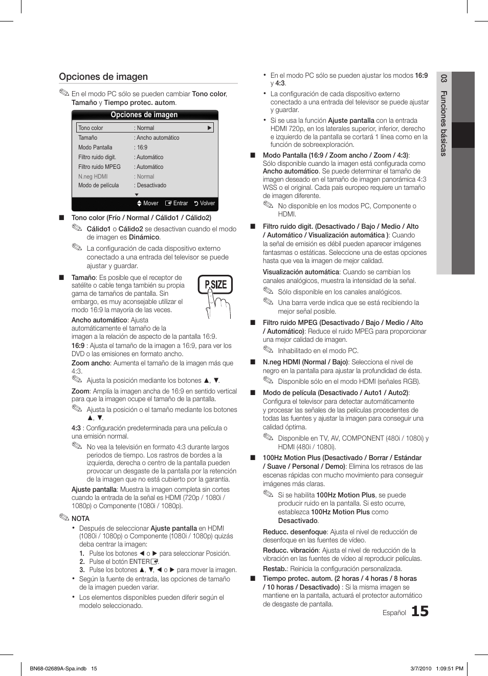 S.mode p.mode, Opciones de imagen | Samsung LE46C630K1W User Manual | Page 113 / 296
