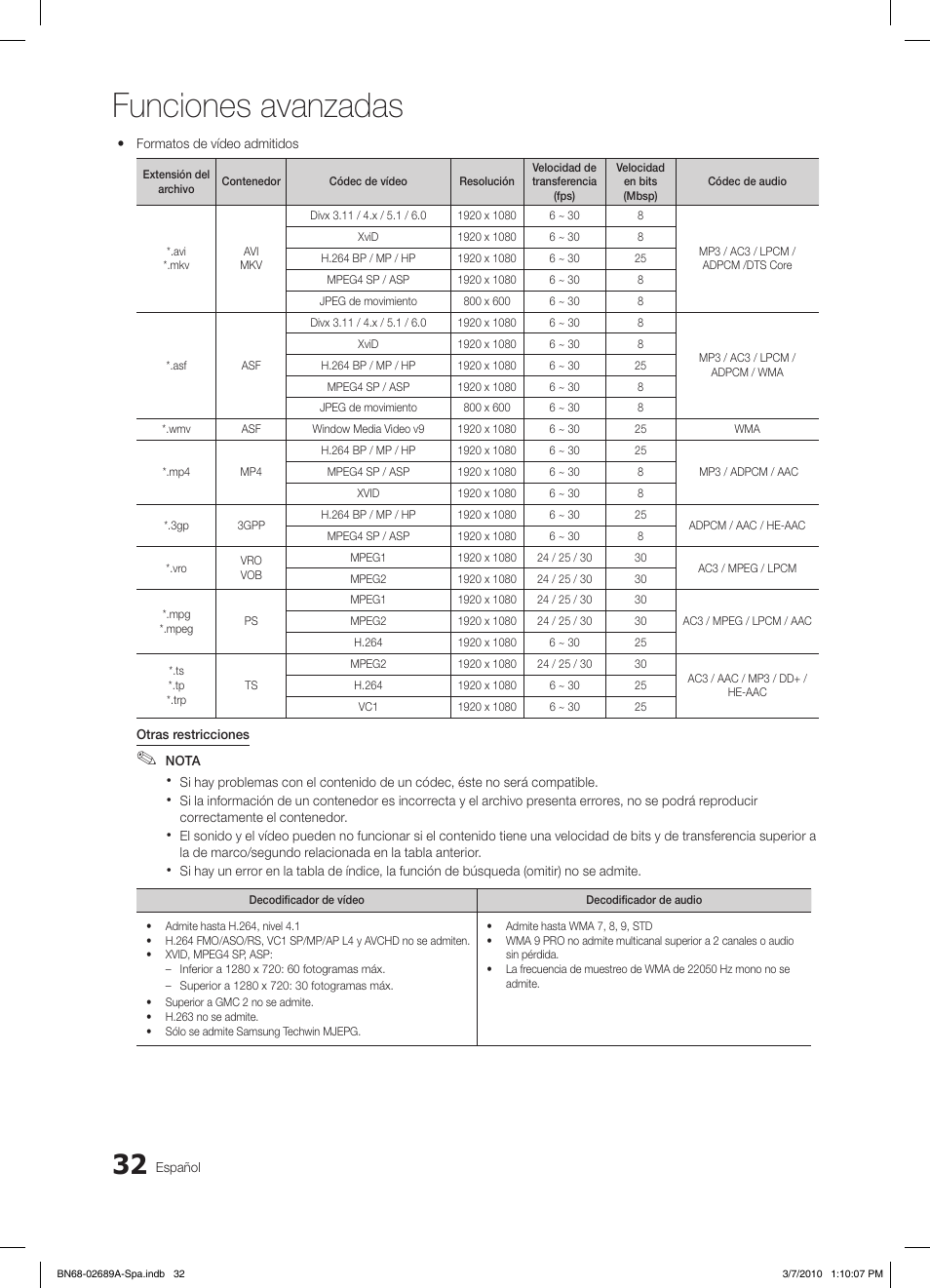 Funciones avanzadas | Samsung LE46C630K1W User Manual | Page 130 / 296