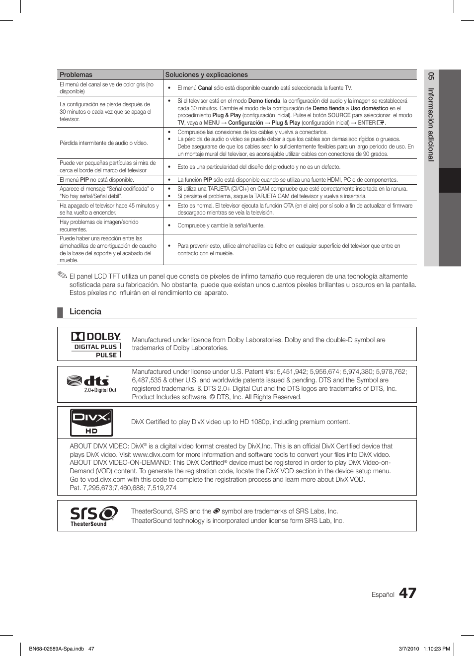 Licencia | Samsung LE46C630K1W User Manual | Page 145 / 296
