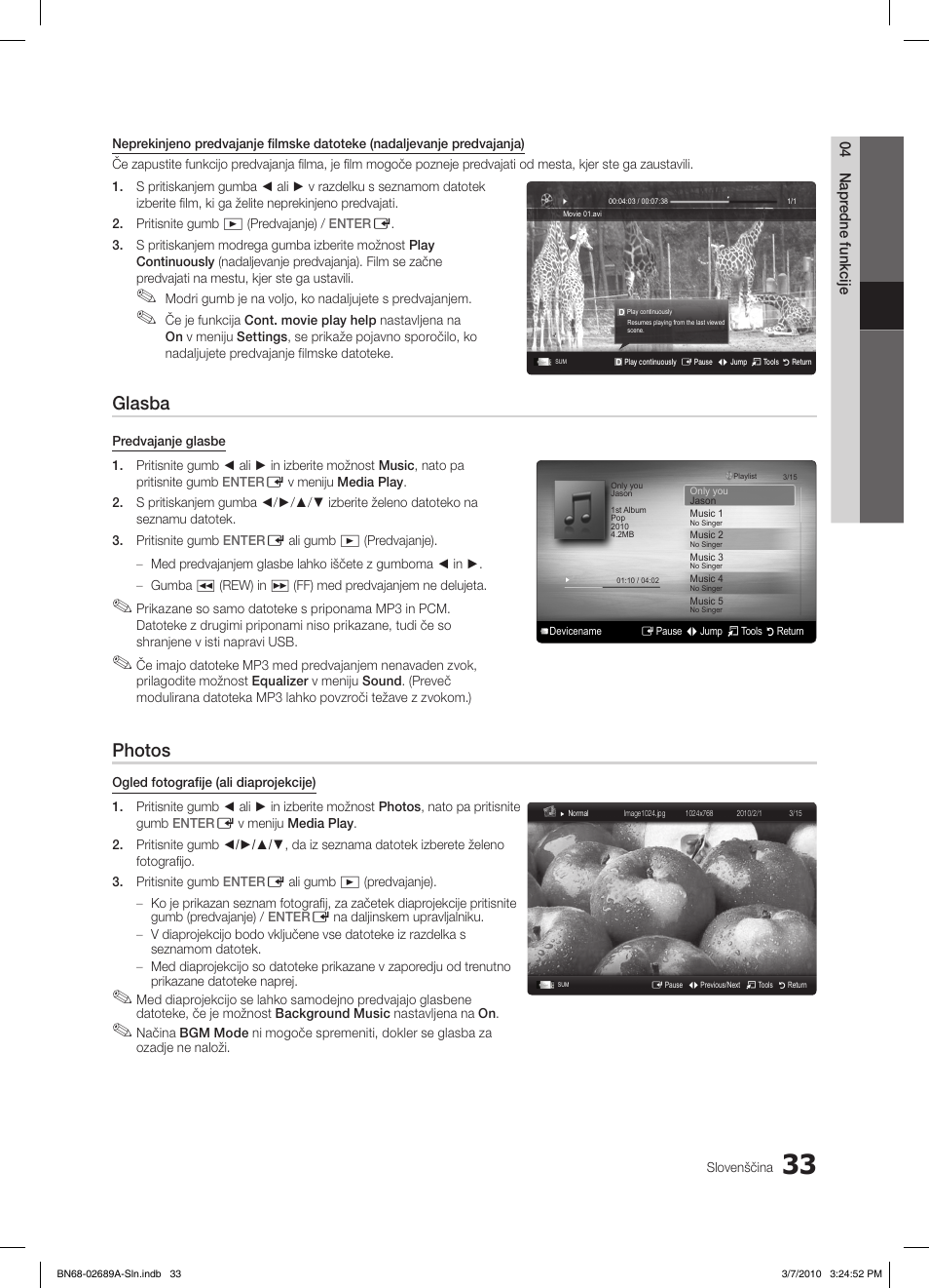 Glasba, Photos | Samsung LE46C630K1W User Manual | Page 229 / 296