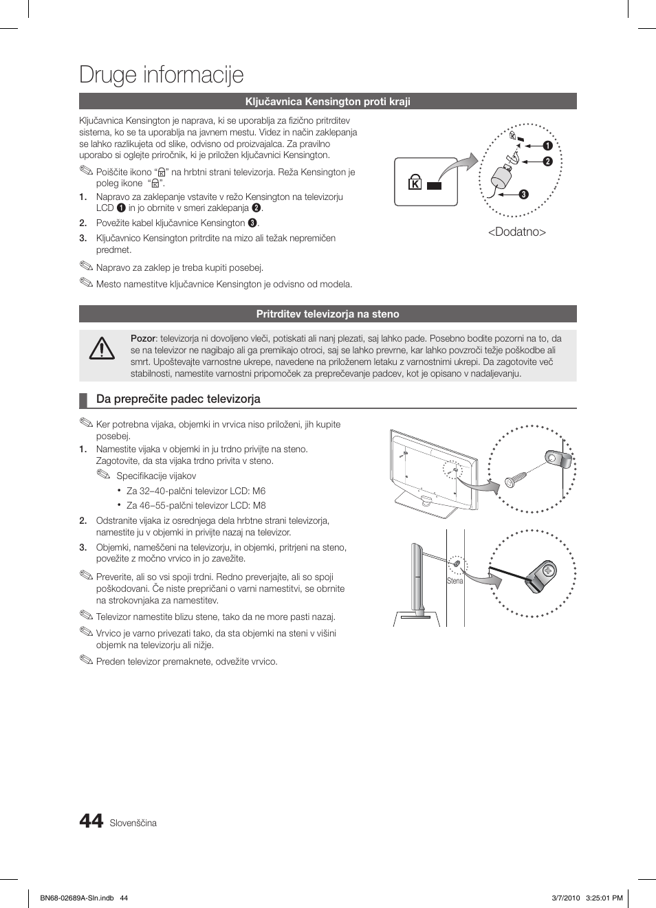 Druge informacije | Samsung LE46C630K1W User Manual | Page 240 / 296