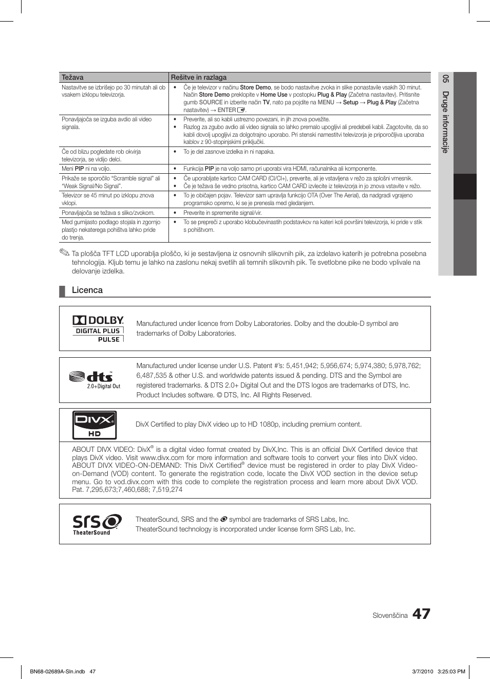 Licenca | Samsung LE46C630K1W User Manual | Page 243 / 296