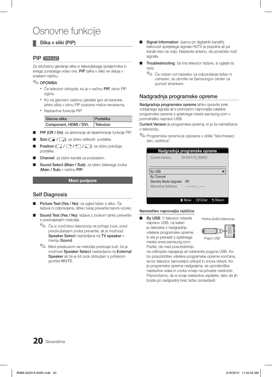 Osnovne funkcije, Self diagnosis, Nadgradnja programske opreme | Samsung LE19C451E2W User Manual | Page 176 / 236