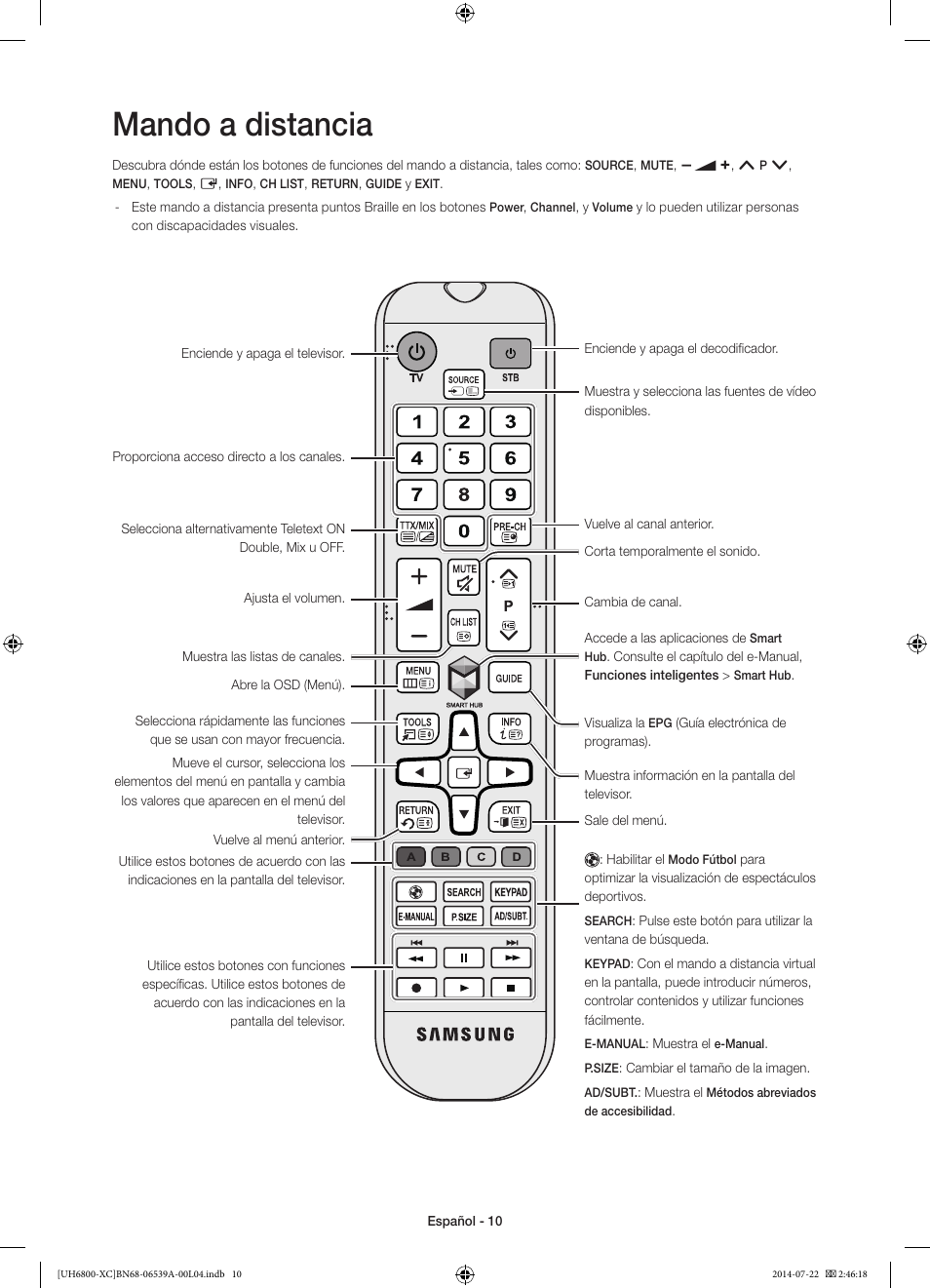 Mando a distancia | Samsung UE48H6800AW User Manual | Page 50 / 81