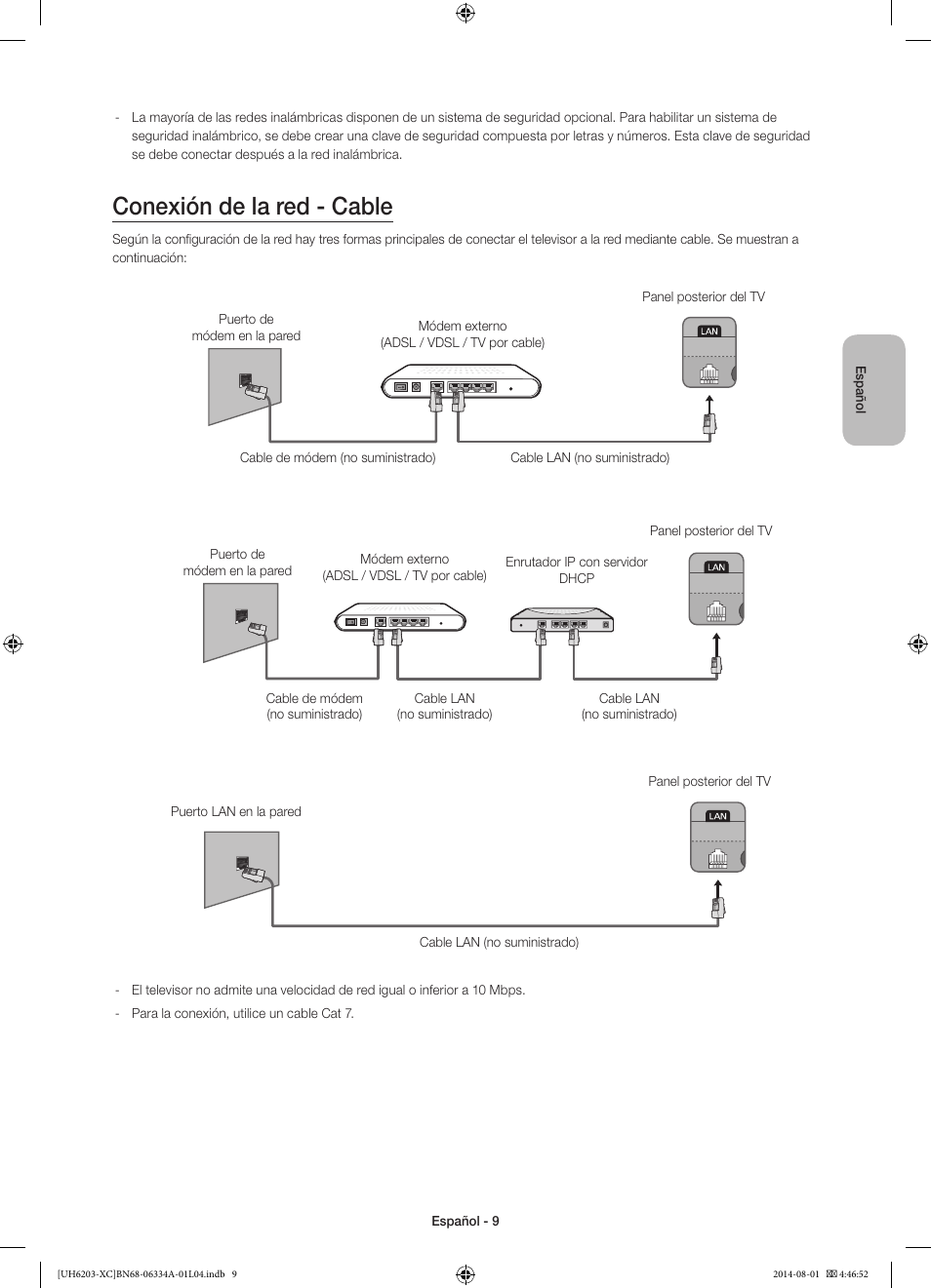 Conexión de la red - cable | Samsung UE40H5303AW User Manual | Page 49 / 82