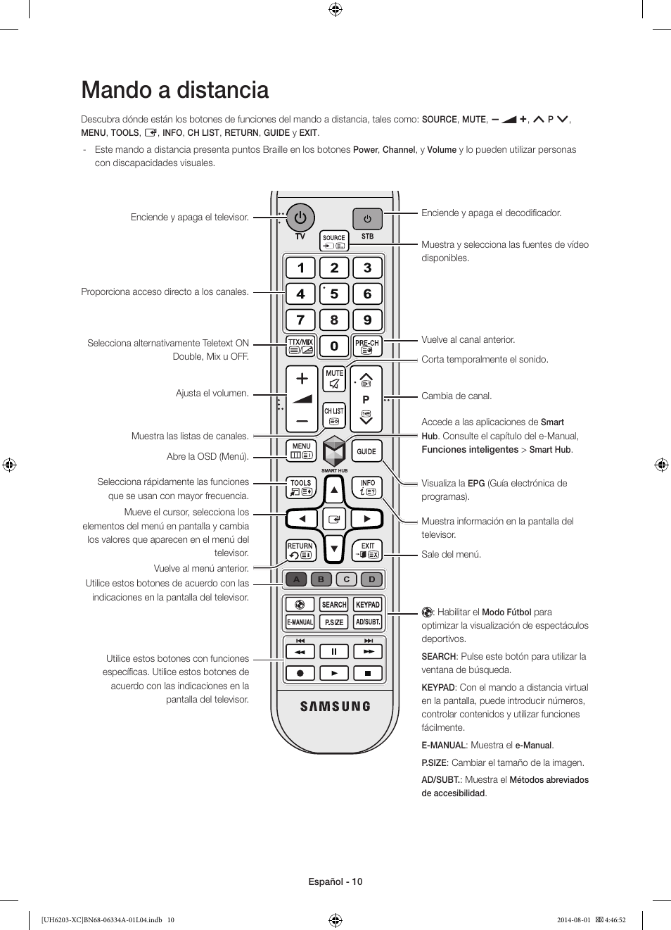Mando a distancia | Samsung UE40H5303AW User Manual | Page 50 / 82