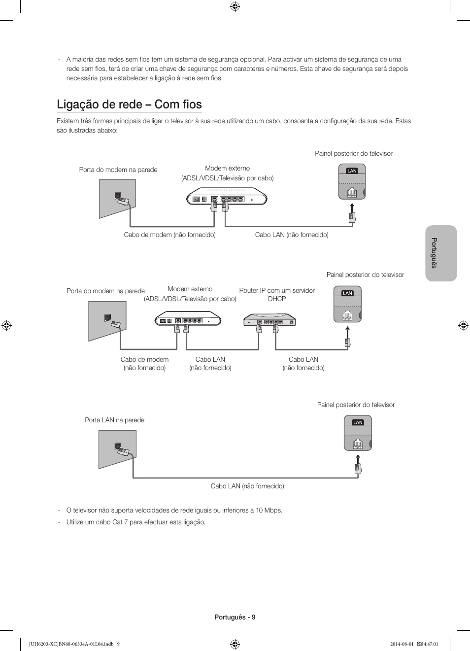 Ligação de rede – com fios | Samsung UE40H5303AW User Manual | Page 69 / 82