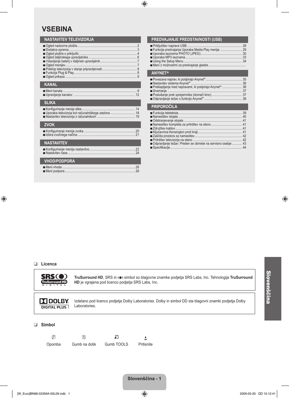 Vsebina, Slo venščina | Samsung LE46B620R3W User Manual | Page 325 / 422