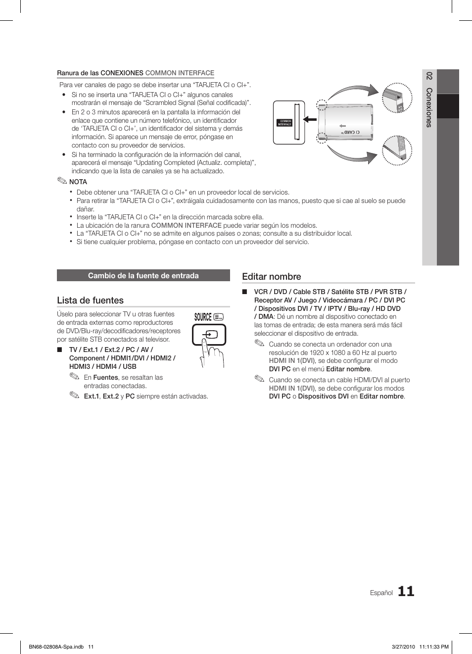 Lista de fuentes, Editar nombre | Samsung LE46C750R2W User Manual | Page 133 / 368