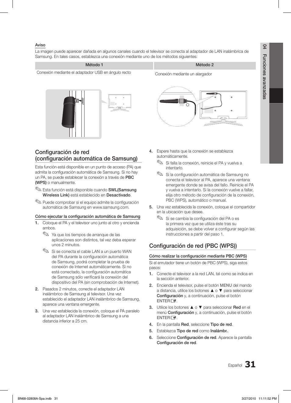 Configuración de red (pbc (wps)) | Samsung LE46C750R2W User Manual | Page 153 / 368
