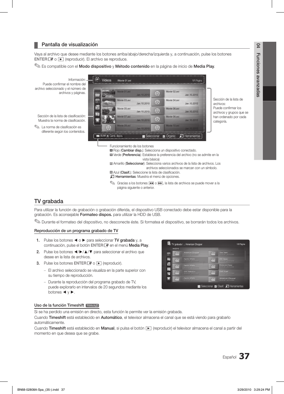 Tv grabada, Pantalla de visualización | Samsung LE46C750R2W User Manual | Page 159 / 368