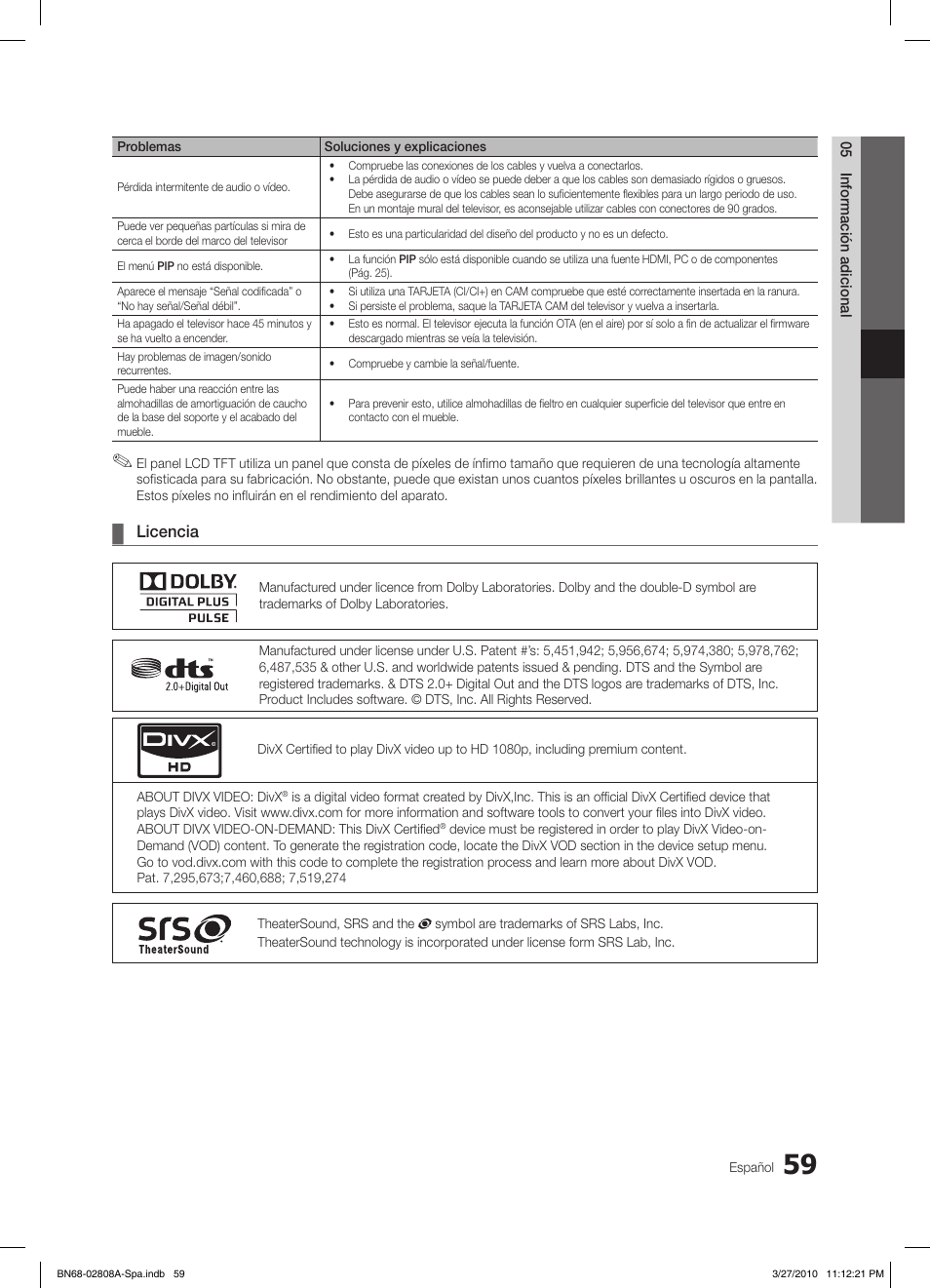 Licencia | Samsung LE46C750R2W User Manual | Page 181 / 368