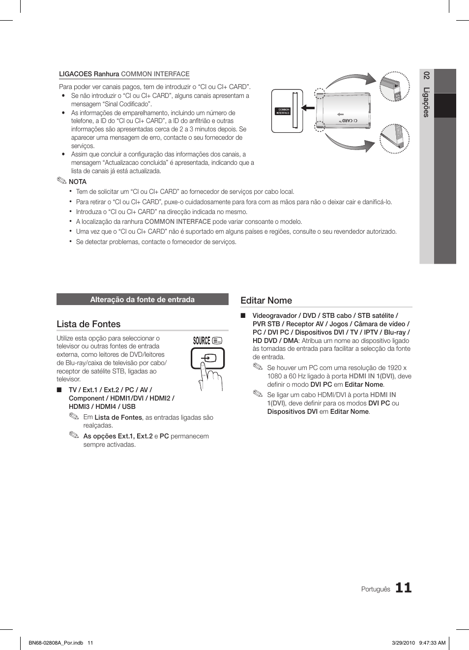 Lista de fontes, Editar nome | Samsung LE46C750R2W User Manual | Page 194 / 368