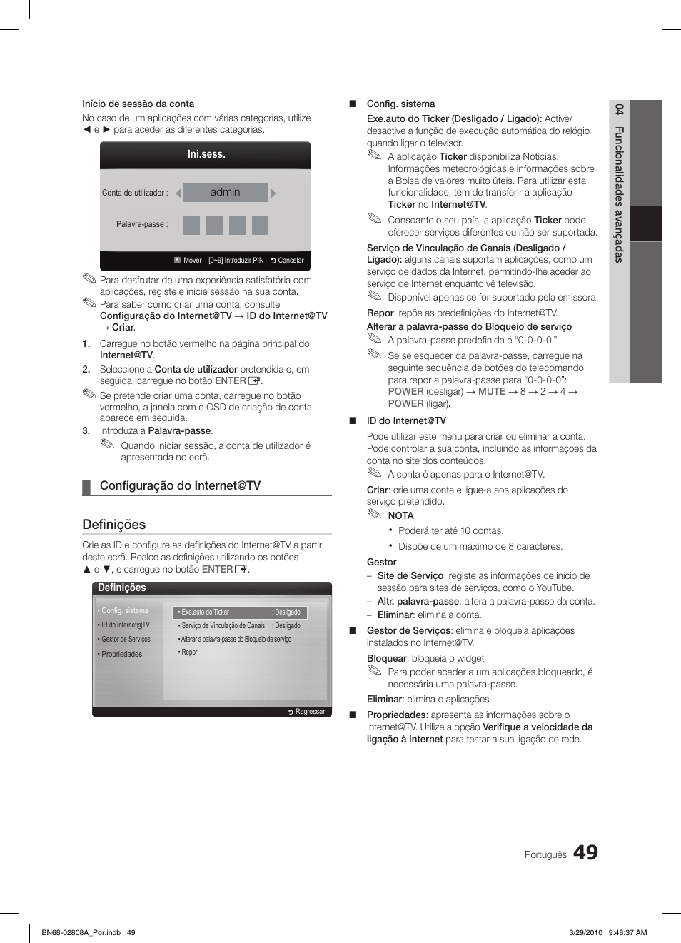 Definições | Samsung LE46C750R2W User Manual | Page 232 / 368