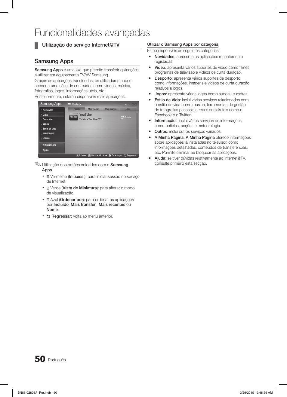 Funcionalidades avançadas, Samsung apps | Samsung LE46C750R2W User Manual | Page 233 / 368
