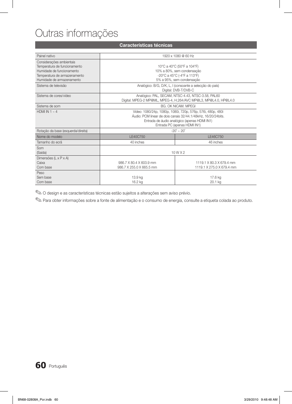 Outras informações | Samsung LE46C750R2W User Manual | Page 243 / 368