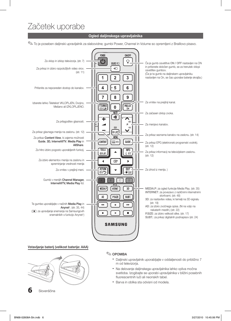 Začetek uporabe | Samsung LE46C750R2W User Manual | Page 250 / 368