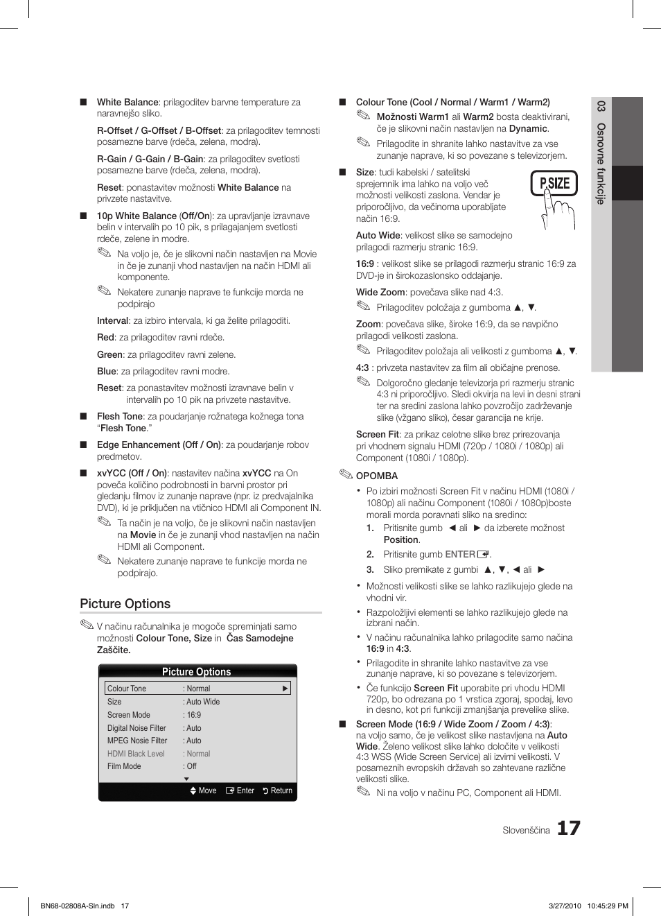 Picture options | Samsung LE46C750R2W User Manual | Page 261 / 368